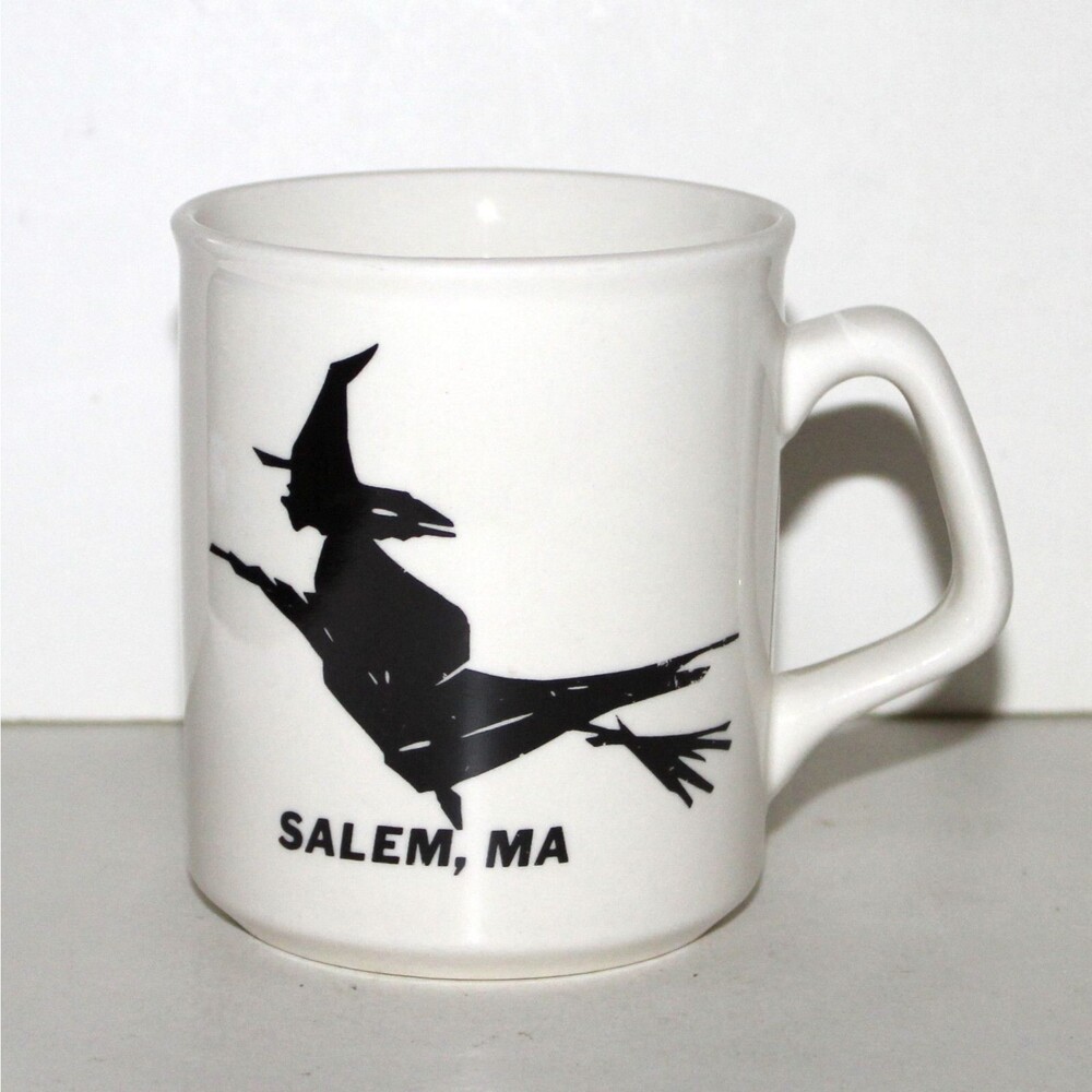 Salem Massachusetts coffee tea Mug Witch Flying silhouette white black